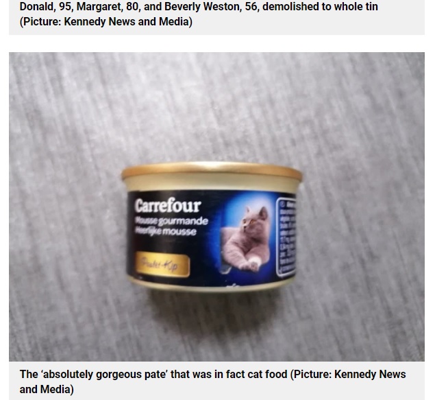 フランス語で書かれていた猫缶（画像は『Metro　2021年5月24日付「Elderly couple shocked to discover ‘absolutely gorgeous pate’ was cat food」（Picture: Kennedy News and Media）』のスクリーンショット）