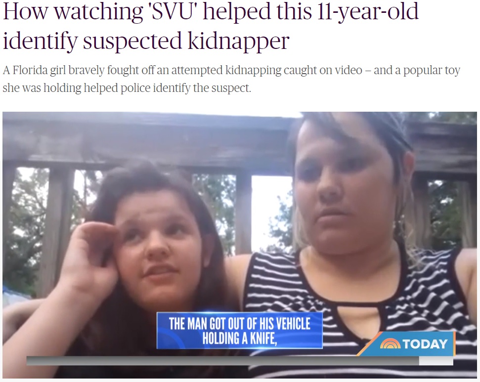 インタビューで当時の状況を語る11歳の少女（左）（画像は『TODAY　2021年5月21日付「How watching ‘SVU’ helped this 11-year-old identify suspected kidnapper」』のスクリーンショット）