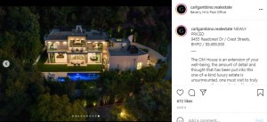 2人が購入したビバリーヒルズの豪邸（画像は『Carl Gambino　2021年6月6日付Instagram「NEWLY PRICED」』のスクリーンショット）