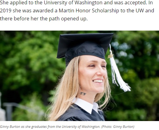 薬物依存症を克服し、48歳で大学を卒業した女性（画像は『KMTR　2021年6月11日付「From 12-year-old meth addict to honors college scholar: The redemption of Ginny Burton」（Photo: Ginny Burton）』のスクリーンショット）