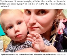 【海外発！Breaking News】生後11か月の子を放置して4日間飲み歩き、餓死させた母親に懲役14年の判決（露）