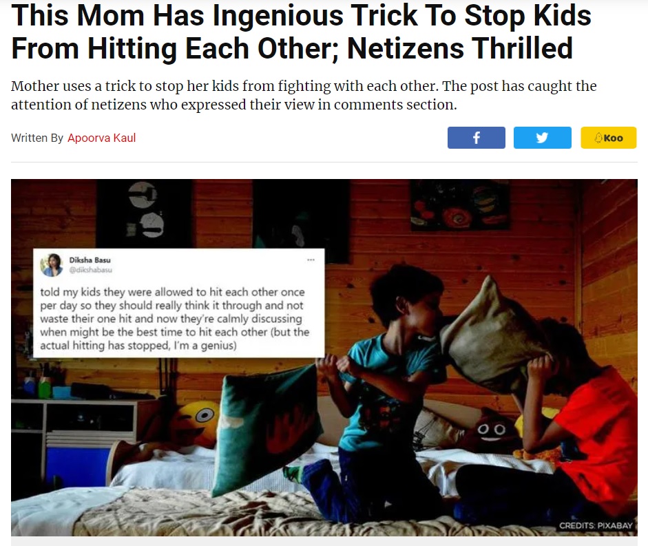 年の近いきょうだい間での喧嘩はよくあることだが…（画像は『Republic World　2021年6月4日付「This Mom Has Ingenious Trick To Stop Kids From Hitting Each Other; Netizens Thrilled」（IMAGE: Pixabay）』のスクリーンショット）