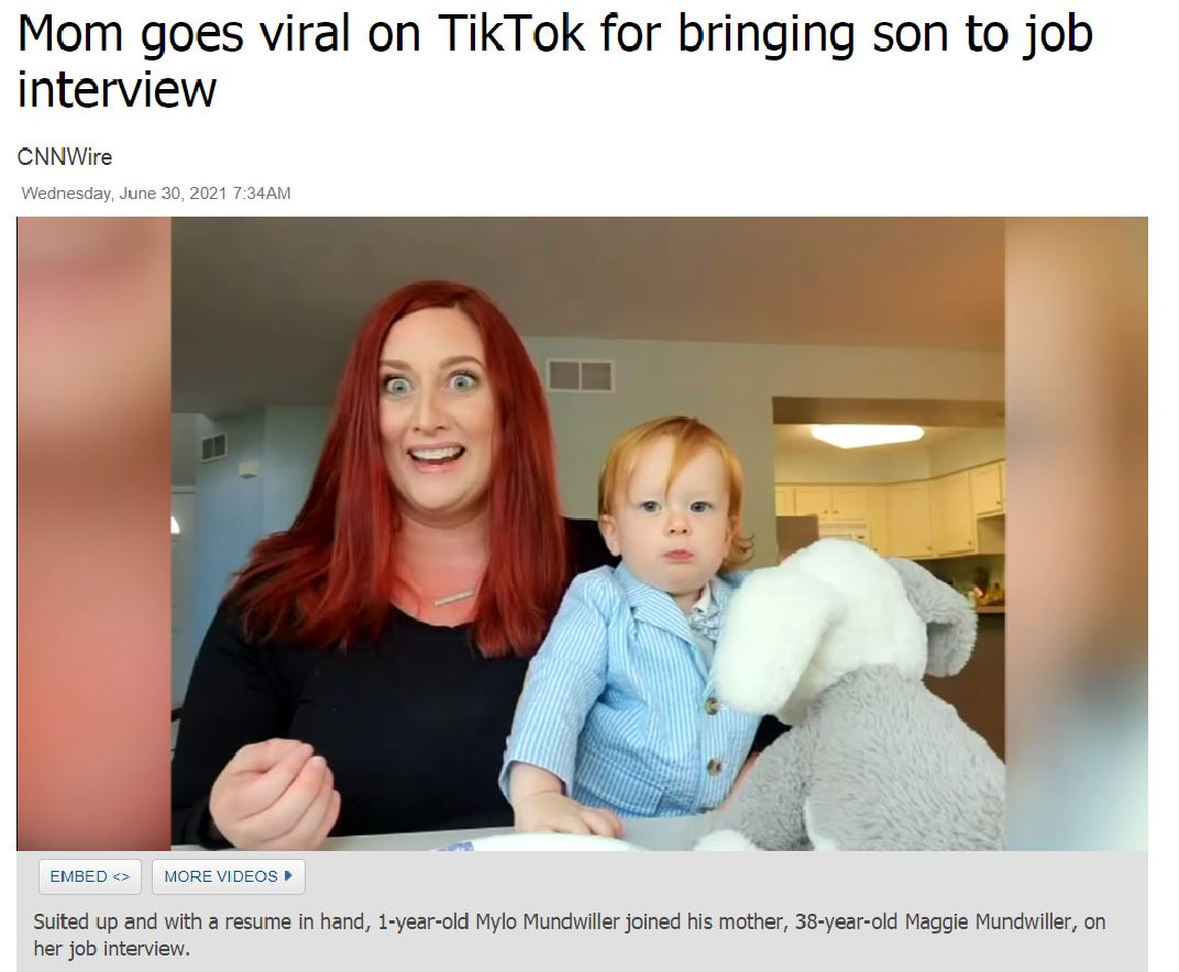 子ども同伴の面接を提案してくれた企業に女性は感激（画像は『ABC Chicago　2021年6月30日付「Mom goes viral on TikTok for bringing son to job interview」』のスクリーンショット）