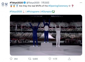 SNSでは「彼らに金メダルを！」の声（画像は『＃Tokyo2020　2021年7月23日付Twitter「Are they the real MVPs of the ＃OpeningCeremony」』のスクリーンショット）