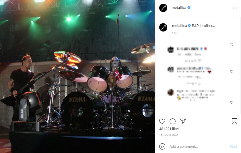 ジョーイと共演時の写真を公開して追悼したメタリカ（画像は『Metallica　2021年7月27日付Instagram「R.I.P. brother...」』のスクリーンショット）