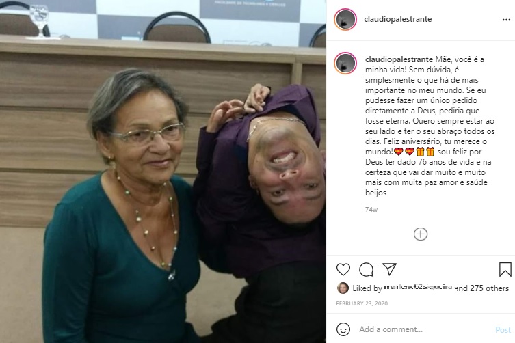 クラウディオさんと母のマリアさん（画像は『Claudio Vieira　2020年2月23日付Instagram「Mãe, você é a minha vida! Sem dúvida,」』のスクリーンショット）