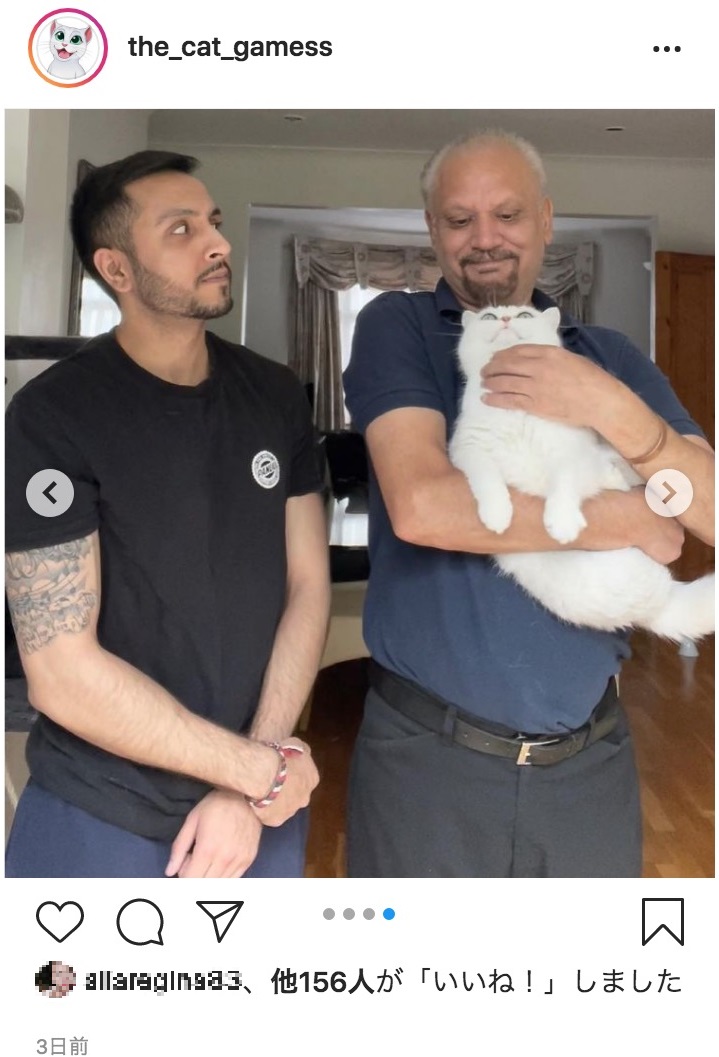 父親の激変ぶりをSNSに投稿した息子（画像は『The Cat Games　2021年6月29日付Instagram「When your Dad steals your Cat..」』のスクリーンショット）