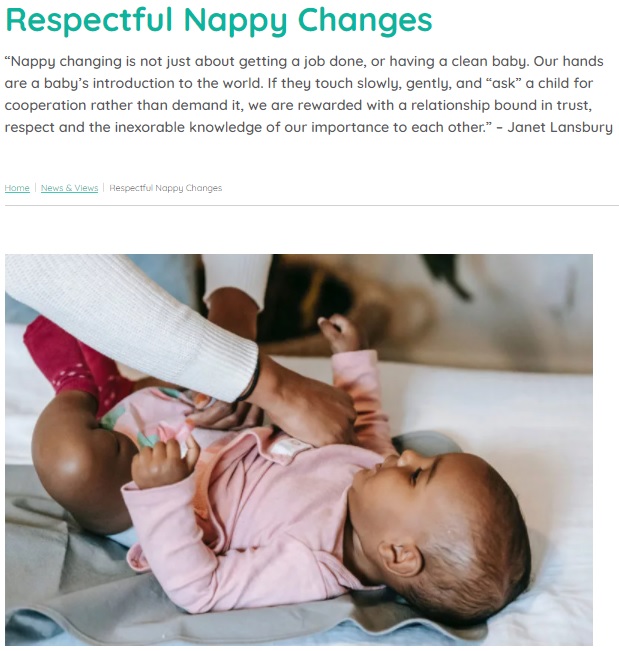 企業がウェブサイトに掲載した記事に疑問の声が多数届く（画像は『Only About Children　「Respectful Nappy Changes」』のスクリーンショット）