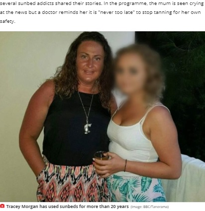 3つの日焼けサロンをはしごしていたこともあったという女性（画像は『Mirror　2021年7月3日付「Tan-shamed mum leaves doctor’s office in tears after devastating warning」（Image: BBC/Tanorama）』のスクリーンショット）