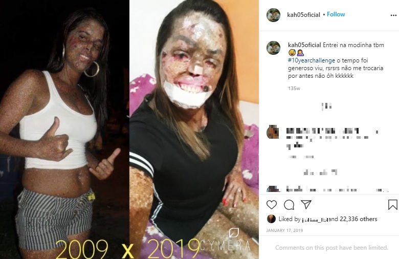 2009年と2019年のカリーヌさん（画像は『Káh　2019年1月17日付Instagram 「Entrei na modinha tbm」』のスクリーンショット）