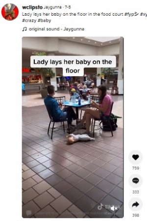 【海外発！Breaking News】フードコートの床の上に赤ちゃんを寝かせ食事するカップルに非難殺到＜動画あり＞