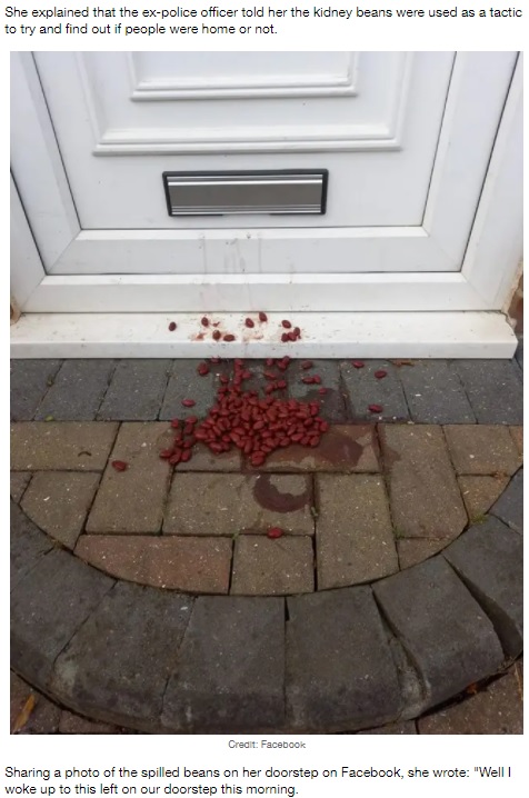 撒かれた豆は単なるいたずらではなかった（画像は『LADbible　2021年8月17日付「Woman Targeted By Kidney Beans Trick ‘Used By Burglars’」（Credit: Facebook）』のスクリーンショット）