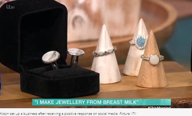 カフスボタンや指輪も（画像は『Heart Radio　2021年8月17日付「This Morning guest reveals she makes jewellery out of breastmilk」（Picture: ITV）』のスクリーンショット）