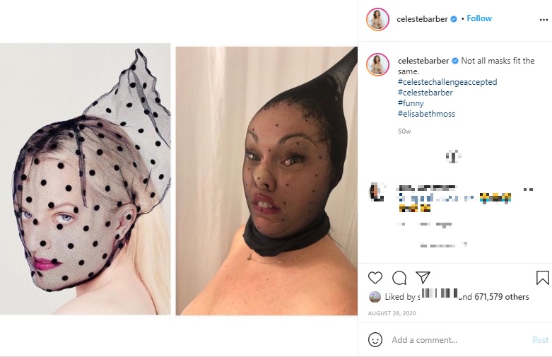 ストッキングが痛々しいセレステさん（画像は『Celeste Barber　2020年8月28日付Instagram「Not all masks fit the same.」』のスクリーンショット）