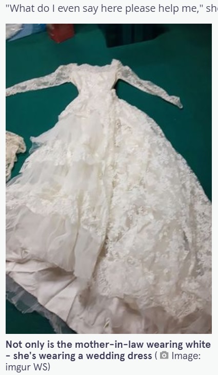 義母が息子の結婚式で着用する予定のウエディングドレス（画像は『The Mirror　2021年8月22日付「Bride appalled as mother-in-law boasts she’s going to wear wedding dress to her ceremony」（Image: imgur WS）』のスクリーンショット）