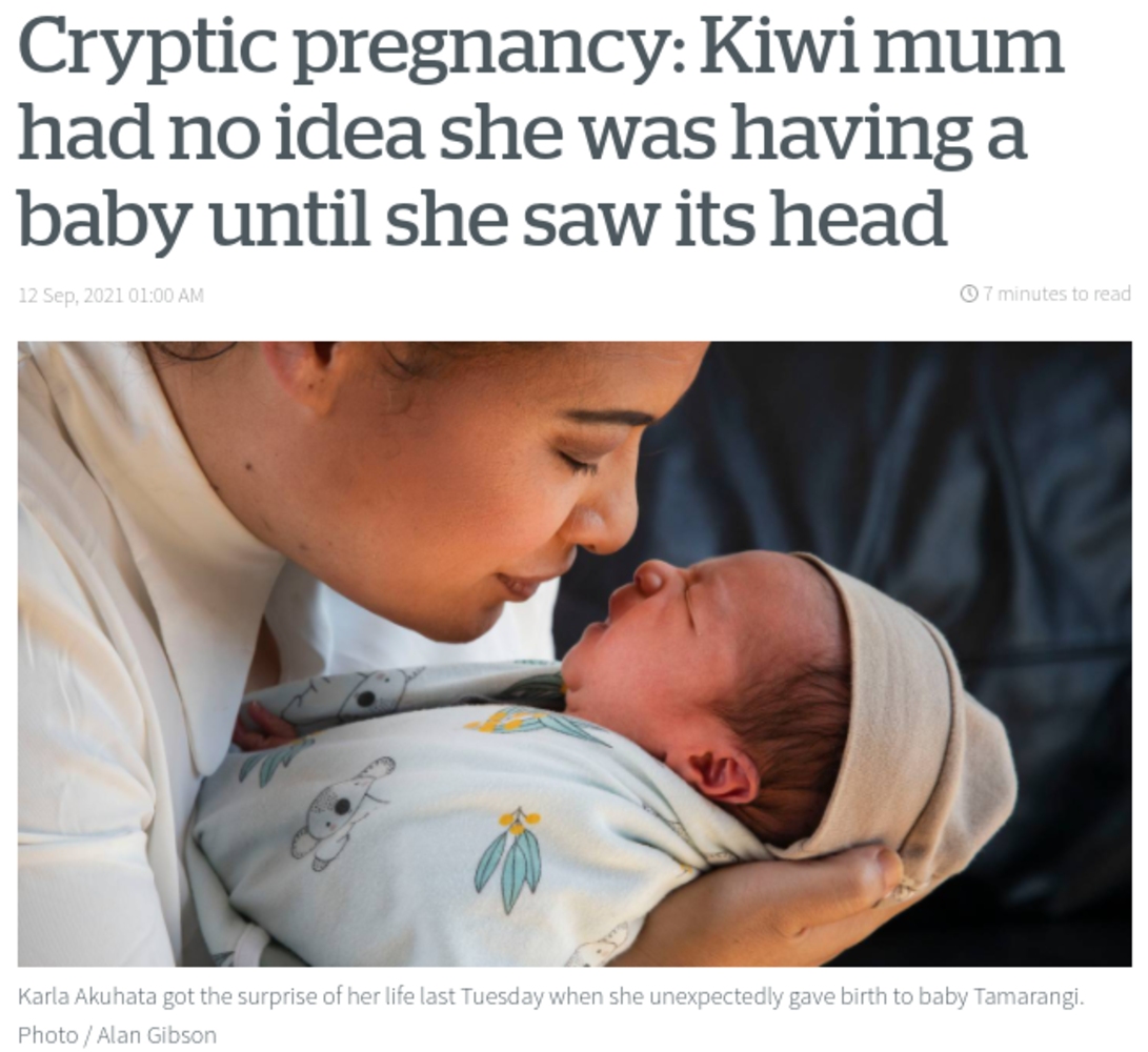 15年ぶりに突然出産し、母親になった女性（画像は『NZ Herald　2021年9月12日付「Cryptic pregnancy: Kiwi mum had no idea she was having a baby until she saw its head」（Photo / Alan Gibson）』のスクリーンショット）
