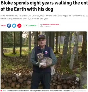 【海外発！Breaking News】散歩好きが高じて愛犬と毎日何度も歩いた男性、8年で地球1周分の距離に到達（米）