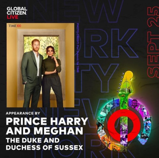 ステージでワクチン接種について語ったヘンリー王子とメーガン妃（画像は『Global Citizen　2021年9月22日付Instagram「It’s official!!」』のスクリーンショット）