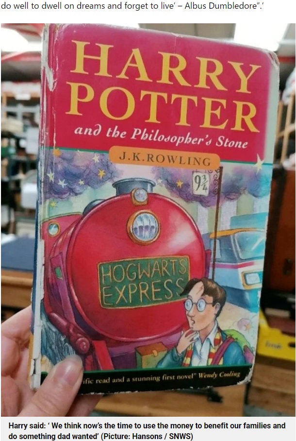 貴重な初版のハードカバーは400万円以上の価値が（画像は『Metro　2021年9月20日付「Man named Harry Potter to sell rare first edition Harry Potter book worth up to ￡30,000」（Picture: Hansons / SNWS）』のスクリーンショット）