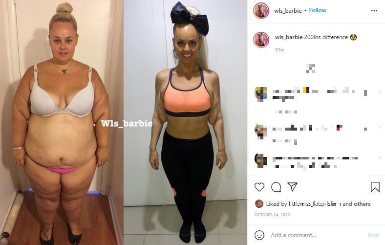 90キロ以上も減量したケイラさん（画像は『Kayla Lavende　2020年10月24日付Instagram「200lbs difference」』のスクリーンショット）