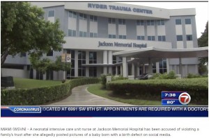 シエラの解雇を発表したジャクソン・メモリアル病院（画像は『WSVN 7News　2021年9月9日付「NICU nurse at JMH accused of posting pictures of newborn with birth defect on Instagram」』のスクリーンショット）