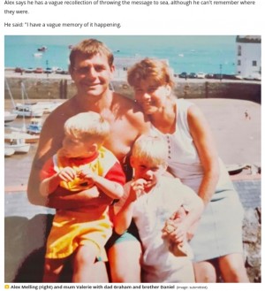 【海外発！Breaking News】亡き母と海に投げたメッセージボトル、24年の時を経て息子のもとに戻る（英）