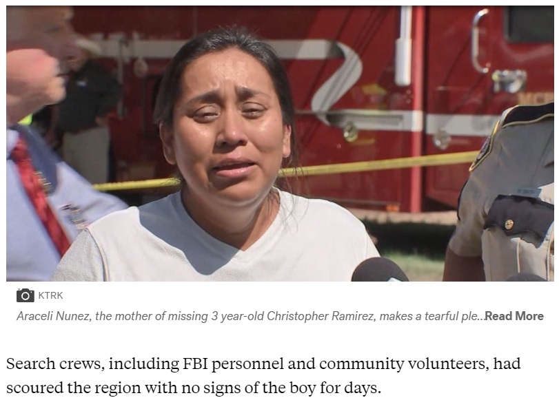 クリストファー君が行方不明になった翌日、涙ながらに語っていた母アラセリさん（画像は『ABC News　2021年10月10日付「3-year-old boy who vanished near Texas home found alive, officials say」（KTRK）』のスクリーンショット）
