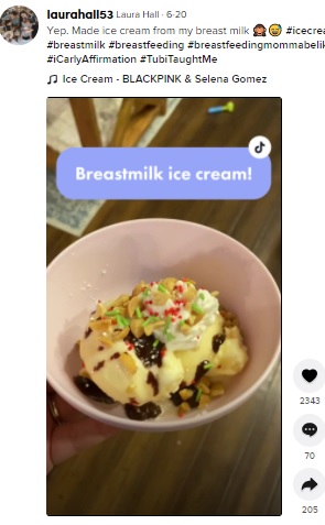 母乳で作ったアイスクリーム（画像は『Laura Hall　2021年6月20日付TikTok「Yep.」』のスクリーンショット）