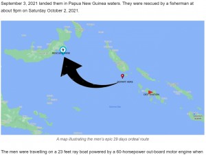 1か月の漂流で、隣国パプアニューギニアに流れ着いた（画像は『SIBC　2021年10月6日付「Nanjikana and Qoloni epic survival story」』のスクリーンショット）