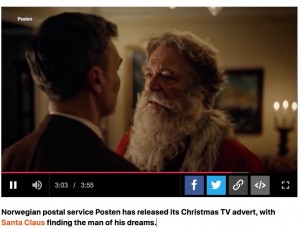 【海外発！Breaking News】サンタクロースが男性と恋に落ちるクリスマスCM　「子供が混乱する」と物議醸す（ノルウェー）＜動画あり＞