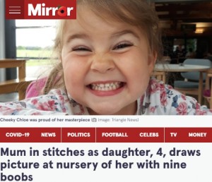 【海外発！Breaking News】やんちゃな4歳女児、絵画の時間に描いたのは「ママのおっぱい」9つ（英）