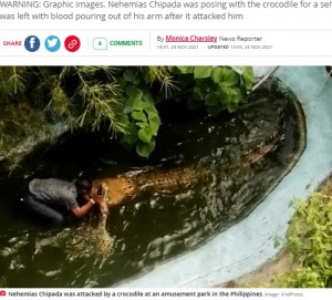 【海外発！Breaking News】「プラスチック製の偽物だと思った」セルフィー中の男性、遊園地でワニに襲われる（フィリピン）