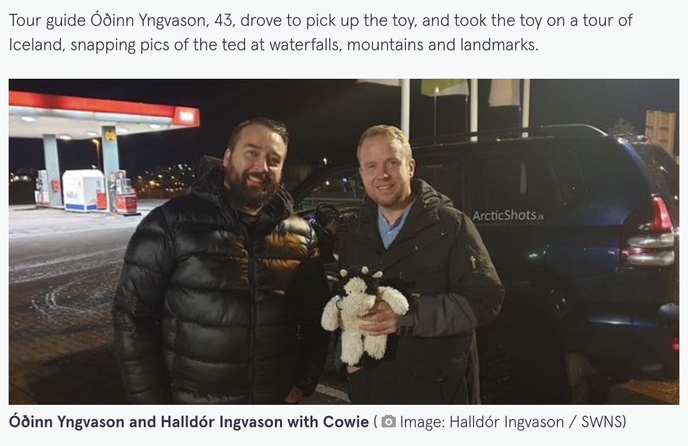 協力してくれたオジンさんとハルドルさん（画像は『The Mirror　2021年11月15日付「Girl, 10, reunited with teddy lost 2,300 miles away at remote Iceland campsite」（Image: Halldór Ingvason / SWNS）』のスクリーンショット）