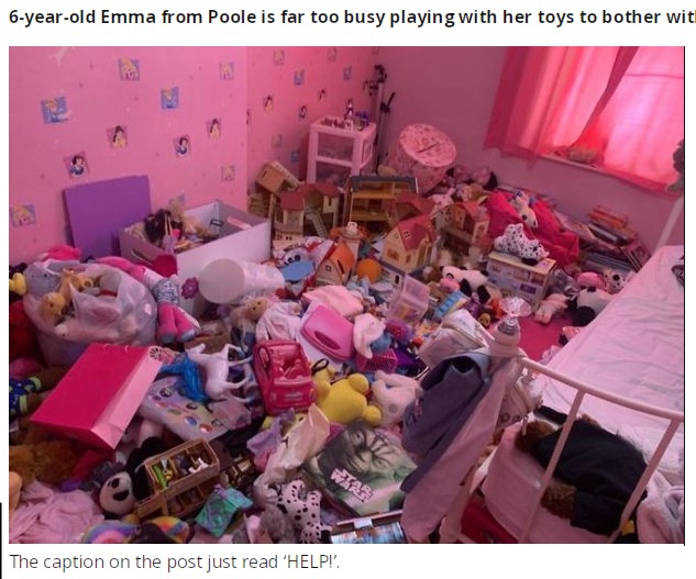 6歳エマちゃんの“汚部屋”（画像は『WalesOnline　2021年11月24日付「Eight-year-old girl’s bedroom is named messiest in the country」』のスクリーンショット）