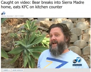 「家の中にクマが入ってきたのは初めて」とその驚きを語ったジョンさん（画像は『ABC7　2021年11月1日付「Caught on video: Bear breaks into Sierra Madre home, eats KFC on kitchen counter」（JOHN HOLDEN）』のスクリーンショット）