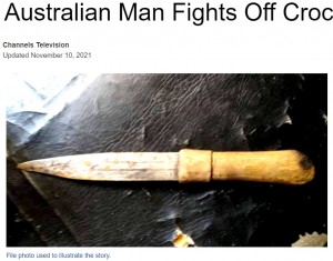 小型ナイフ1本で見事にワニを撃退（画像は『Channels Television　2021年11月10日付「Australian Man Fights Off Crocodile With Pocket Knife」』のスクリーンショット）