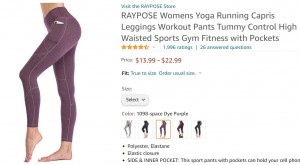面白く、説得力のあるレビューにより購入希望者が殺到（画像は『Amazon.com　「RAYPOSE Womens Yoga Running Capris」』のスクリーンショット）