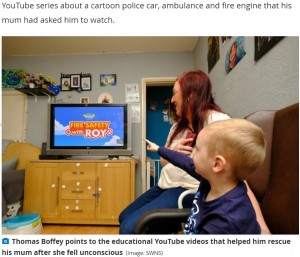 【海外発！Breaking News】意識を失った母親を3歳息子が救う　緊急通報は「アニメで覚えた」（英）＜動画あり＞