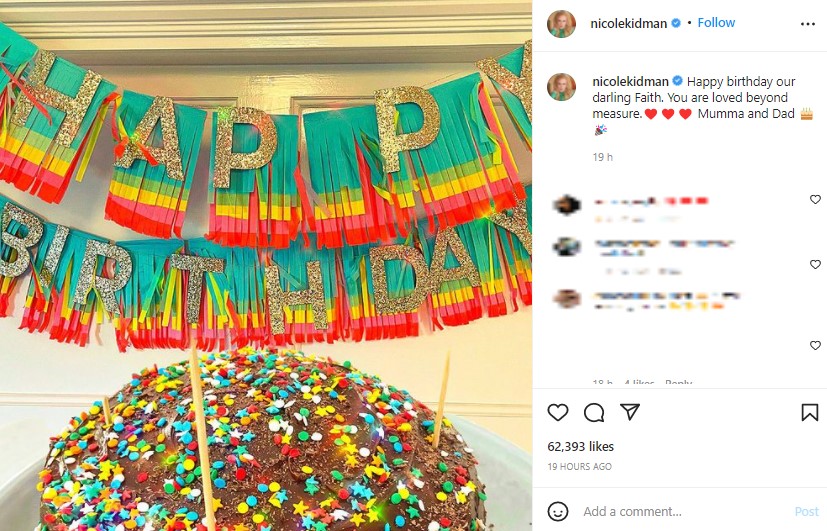 ニコールが公開したフェイスちゃんの11歳のバースデーケーキ（画像は『Nicole Kidman　2021年12月28日付Instagram「Happy birthday our darling Faith.」』のスクリーンショット）