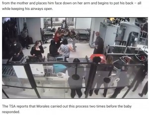 【海外発！Breaking News】保安検査場で赤ちゃんが窒息　ベルトコンベアを飛び越えたスタッフがハイムリック法で救う（米）＜動画あり＞