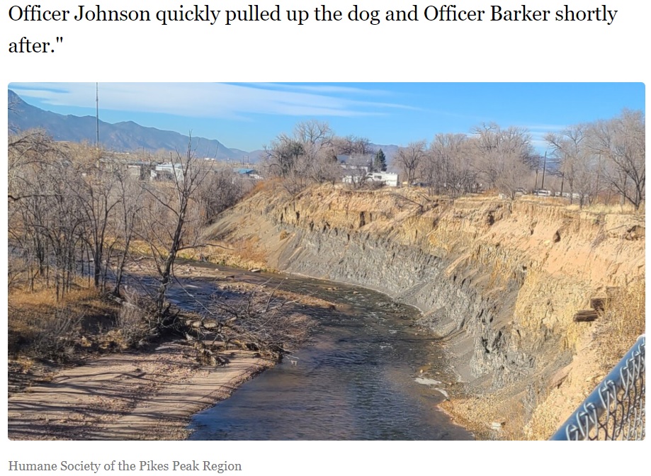 この景色から犬を見つけ出した男性（画像は『Denver7　2021年12月14日付「Dog missing for 2 weeks rescued from cliff above Fountain Creek」（Humane Society of the Pikes Peak Region）』のスクリーンショット）