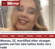 【海外発！Breaking News】2つの顔のタトゥーを入れた女性、「卑猥なデザイン」と指摘され大ショック（英）