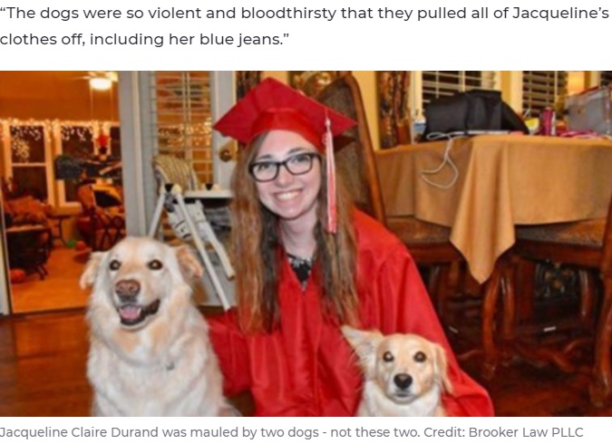 ペットシッター先で犬に襲われた大学生（画像は『7NEWS　2022年1月28日付「US student Jacqueline Claire Durand sues owners after alleged ‘mauling’ by dogs in ‘bloodthirsty’ attack leaves her disfigured」（Credit: Brooker Law PLLC）』のスクリーンショット）