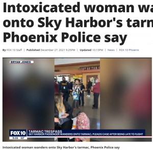 「飛行機に乗るために出発を遅らせようとした」と供述したヴィッキー（画像は『FOX6 News Milwaukee　2021年12月27日付「Intoxicated woman wanders onto Sky Harbor’s tarmac, Phoenix Police say」』のスクリーンショット）