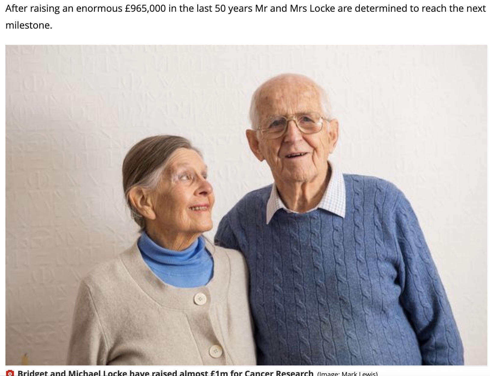 寄付総額100万ポンド（約1億5600万円）を目標にしているブリジットさんとマイクさん（画像は『WalesOnline　2022年1月10日付「Inspiring couple on cusp of raising ￡1m after decades of charity work」（Image: Mark Lewis）』のスクリーンショット）