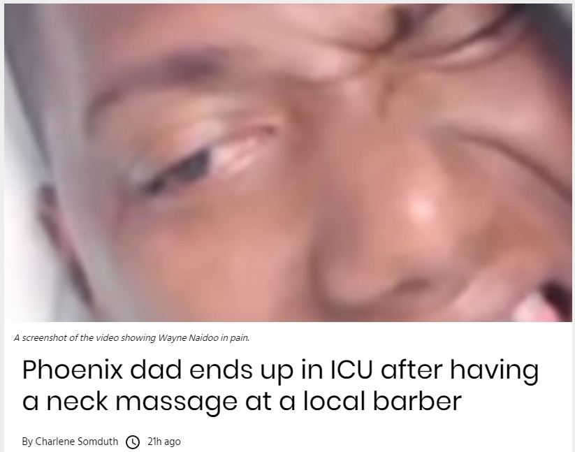 散髪翌日に入院する羽目になった男性（画像は『IOL　2022年1月20日付「Phoenix dad ends up in ICU after having a neck massage at a local barber」』のスクリーンショット）