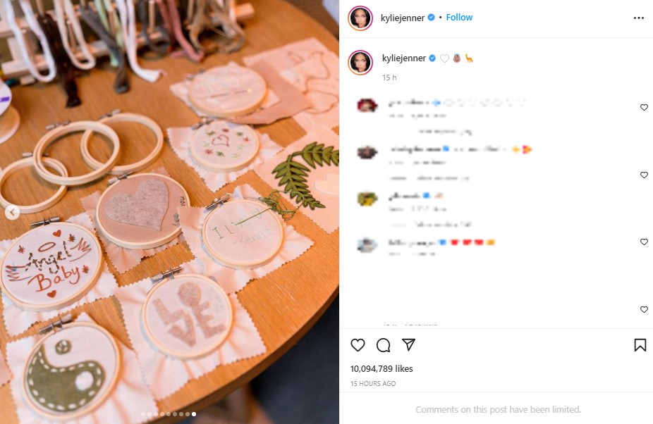 ゲストが挑戦したサークル刺繍の作品（画像は『Kylie　2022年1月14日付Instagram』のスクリーンショット）