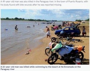 22歳男性がピラニアに襲われたパラグアイ川（画像は『The Mirror　2022年1月6日付「Four bathers killed and over 20 injured in spate of deadly piranha attacks」』のスクリーンショット）