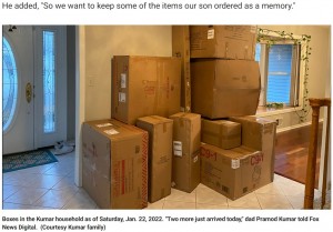 商品の総額は19万円以上にも（画像は『Fox News　2022年1月23日付「NJ toddler buys over ＄1,700 worth of goods online from Walmart」（Courtesy Kumar family）』のスクリーンショット）