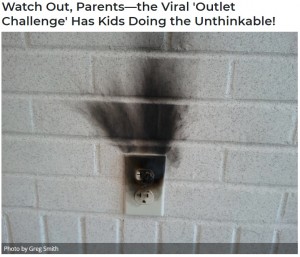 2020年に流行った「コンセント・チャレンジ」は火災の原因にも（画像は『Our Community Now　2020年1月27日付「Watch Out, Parents―the Viral ‘Outlet Challenge’ Has Kids Doing the Unthinkable!」（Photo by Greg Smith）』のスクリーンショット）